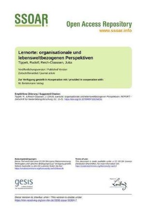 Lernorte: organisationale und lebensweltbezogenen Perspektiven