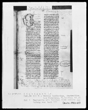 Petrus Lombardus - Sententiarum libri 3 et 4 — Initiale C (um venit), Folio 1recto