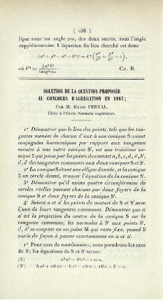 Solution de la question proposée au concours d'agrégation en 1887.
