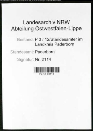 Sterberegister Standesamt Paderborn