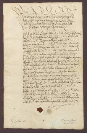 Testament des markgräflichen Rechnungsrates Gabriel Schwenter zu Karlsburg