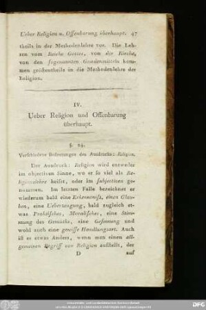 IV. Ueber Religion und Offenbarung überhaupt.
