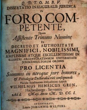 Dissertatio inauguralis Juridica De foro competente