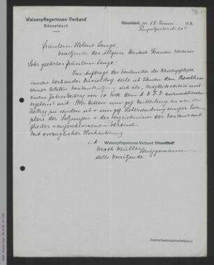 Brief von Mathilde Müller-Brüggemann an Helene Lange