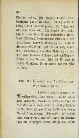 100. An Sophie von La Roche zu Ehrenbreitstein.