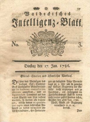 No. 3, Dinstag den 17. Jan. 1786