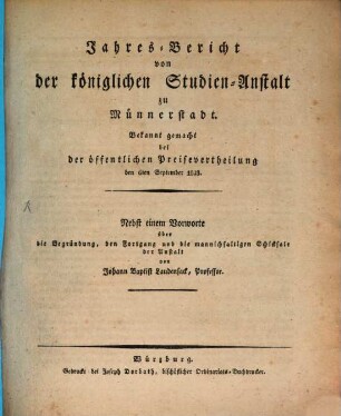 Jahresbericht der Königlich Bayerischen Studienanstalt zu Münnerstadt. 1828, 1828