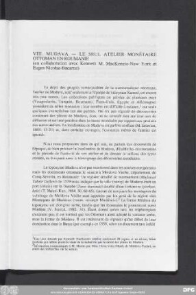 VIII. Mudava - Le Seul Atelier Monétaire Ottoman En Roumanie (en collaboration avec Kenneth M. MacKenzie-New York et Eugen Nicolae-Bucarest)