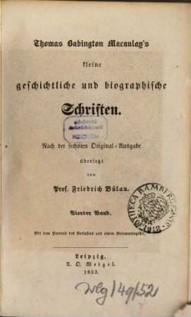 Thomas Babington Macaulay's kleine geschichtliche und biographische Schriften, 4