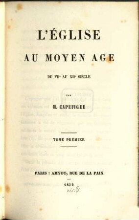 L'église au moyen age du VIIe au XIIe siècle, 1