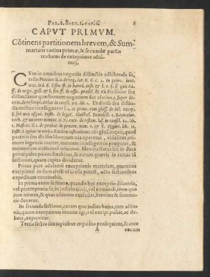 Caput Primum. Continens partitionem brevem, & Summariam totius primae, & secundae partis ...