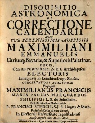 Disquisitio astronomica de correctione Calendarii
