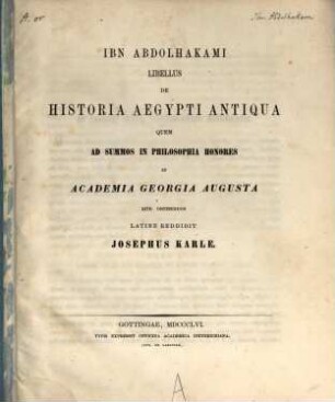Ibn Abdolhakami Libellus de historia Aegypti antiqua