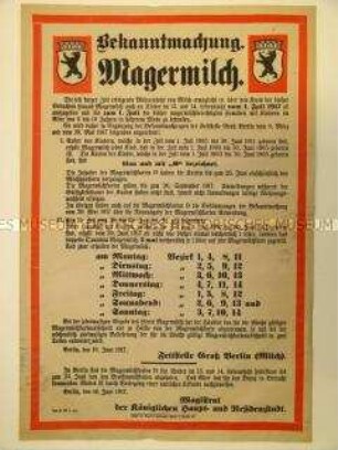 Maueranschlag: Bekanntmachung über den erweiterten Bezug von Magermilch