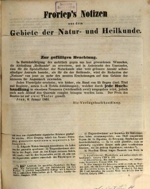 Froriep's Notizen aus dem Gebiete der Natur- und Heilkunde. 1861,1, 1861,1