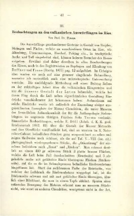 Beobachtungen an den vulkanischen Auswürflingen im Ries. (Fraas)