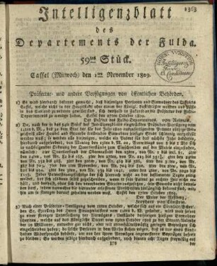 59tes Stueck, (Mitwoch) den 1ten November 1809