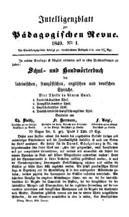 10: Pädagogische Revue. Intelligenzblatt zur Pädagogischen Revue - 10.1849
