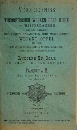 Antiquarisches Verzeichniss. 69. 1886