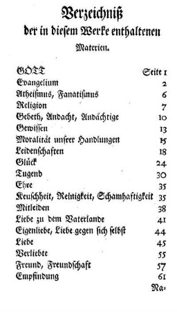 Verzeichniß der in diesem Werke enthaltenen Materien
