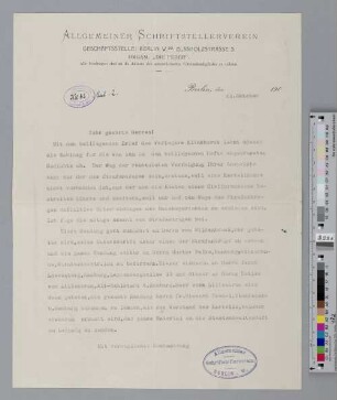 Brief an Richard Dehmel, Gustav Falke, Detlev von Liliencron, Jacob Loewenberg, Ernst von Wildenbruch