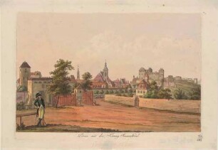 Pirna von der Westseite mit dem Dohnaischen Tor und zwei Uniformierten