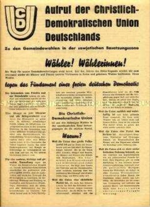 Wahlaufruf der CDU zu den Gemeindewahlen 1946