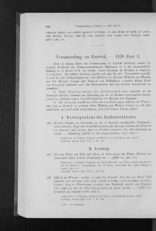 Versammlung zu Rostock. - 1428 Juni 3.