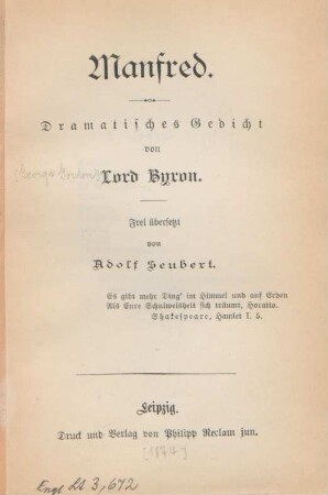 Manfred : dramatisches Gedicht