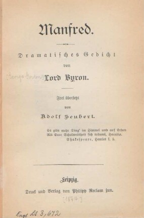 Manfred : dramatisches Gedicht