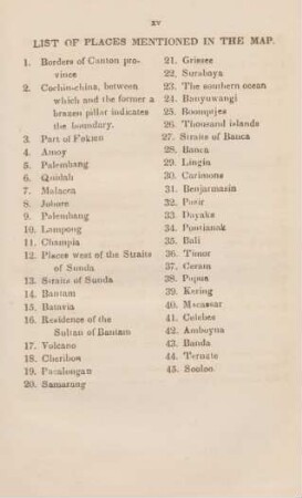 List of places mentioned in the map