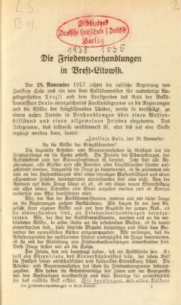 Bd. 7, Hälfte 2, Anhang: Die Friedensverhandlungen in Brest-Litowsk