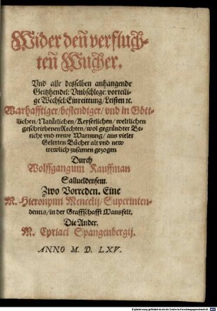 Wider den verfluchten Wucher wahrhaftiger Bericht