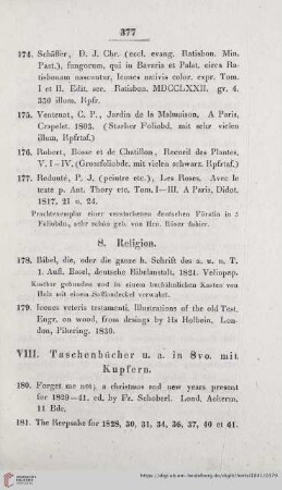 VIII. Tschenbücher u. a. in Svo. mit Kupfern.