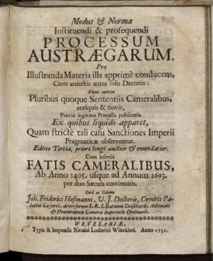 Modus & Norma Instituendi & prosequendi Processum Austraaegarum.