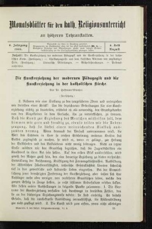 ¬Die¬ Kunsterziehung der modernen Pädagogik und die Kunsterziehung in der katholischen Kirche : (Fortsetzung)