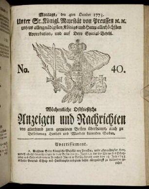 No. 40. Montags, den 4ten October 1773.