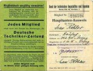 Hospitantenausweis des Bundes der technischen Angestellten und Beamten