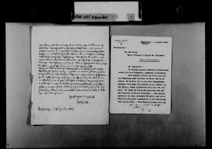 Schreiben von Robert Sinner, Grünwinkel, an Karl Schenkel: Einschätzungen zu Alfred von Tilly