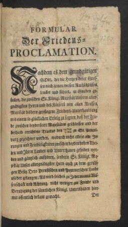 Formular Der Friedens-Proclamation [mit Russland 1762]