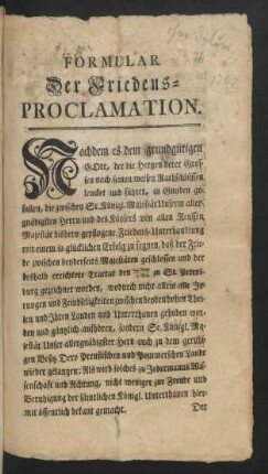 Formular Der Friedens-Proclamation [mit Russland 1762]