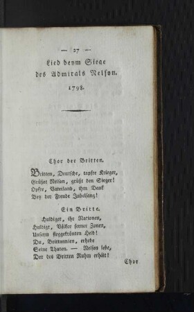 Lied beym Siege des Admirals Nelson 1798. [u. a.]