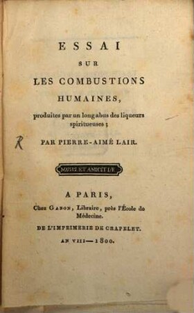 Essai sur les combustions humaines