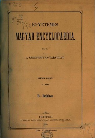 Egyetemes magyar encyclopaedia : kiadja a Szent-István-Társulat, 5,2. B - Bekker
