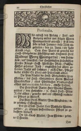 Christlicher Lebens-Lauff. Personalia