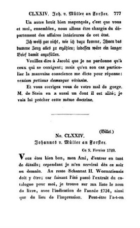 No. CLXXIV. Johannes v. Müller an Forster