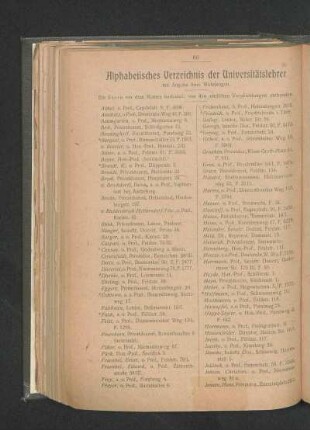 Alphabetisches Verzeichnis der Universitätslehrer mit Angabe ihrer Wohnungen.