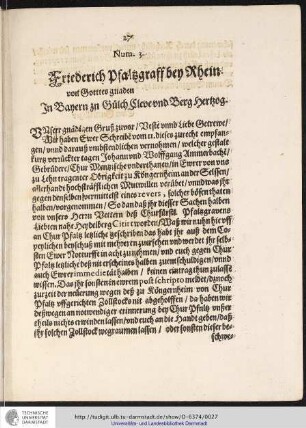 Num. 3. Friederich Pfaltzgraff bey Rhein.