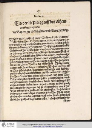 Num. 3. Friederich Pfaltzgraff bey Rhein.