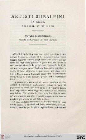 1: Artisti subalpini in Roma nei secoli XV, XVI e XVII, [1] : notizie e documenti raccolti nell'Archivio di Stato Romano
